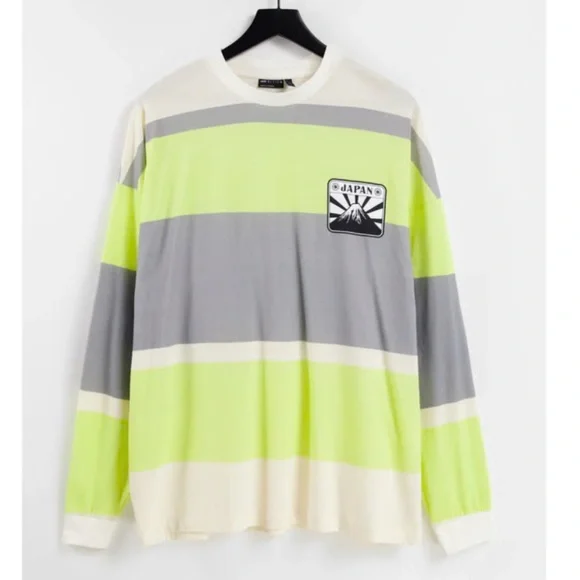 ASOS DESIGN oversized long sleeveve stripe T-Shirt. Large - Picture 1 of 3